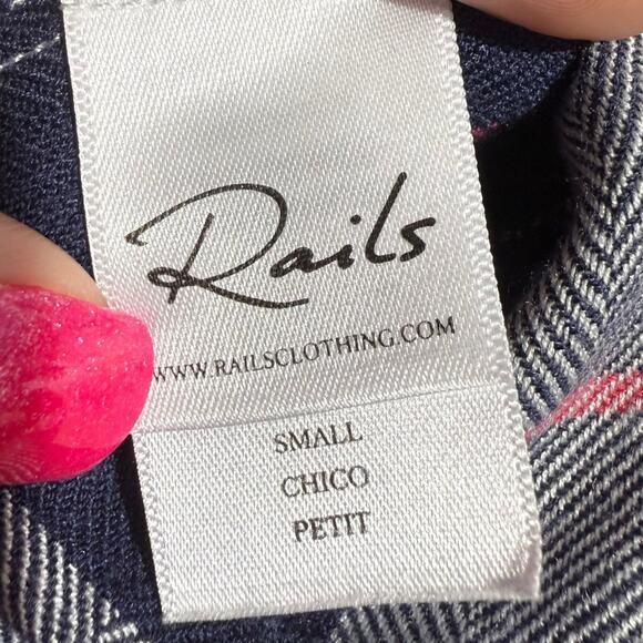 Rails Britt Plaid short sleeve rolled cuff rayon blouse white navy pink small - Picture 6 of 8